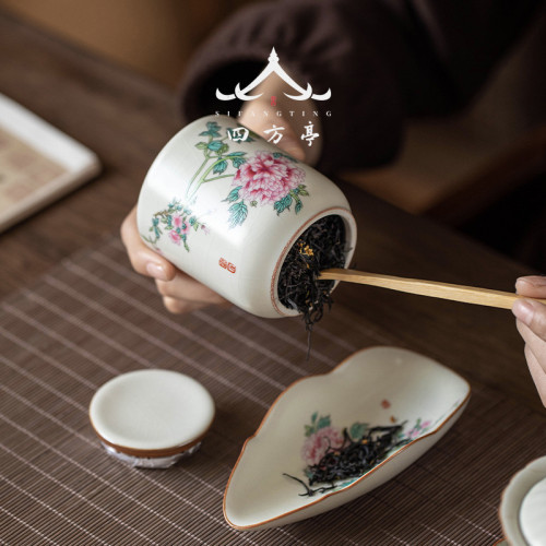 汝窰茶葉罐精緻茶罐小號陶瓷精品高檔隨身罐子擺件密封罐紅茶普洱