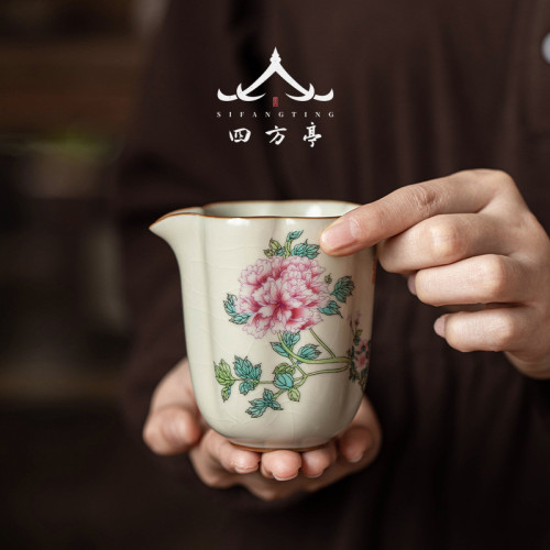 汝窰公道杯茶漏一體分茶器高檔公杯高顔值陶瓷茶海茶道勻杯開片