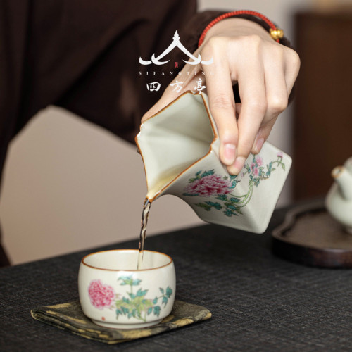 汝窰公道杯茶漏一體分茶器高檔公杯高顔值陶瓷茶海茶道勻杯開片