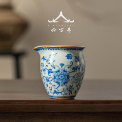 汝窰青花瓷手抓公道杯茶漏一體茶海勻杯陶瓷分茶器茶具高檔三件套