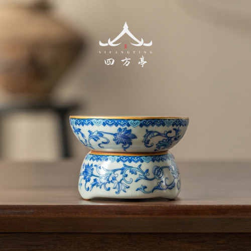 汝窰青花瓷手抓公道杯茶漏一體茶海勻杯陶瓷分茶器茶具高檔三件套
