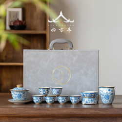 汝窰蓋碗茶具套裝青花瓷中式禮盒高檔輕奢功夫茶杯陶瓷2024新款