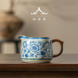 汝窰青花瓷公道杯茶漏一體茶海勻杯陶瓷大號分茶器茶具高檔三件套