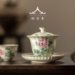 汝窰蓋碗女士茶具高顔值三才茶碗茶杯帶蓋大號功夫家用單個高檔
