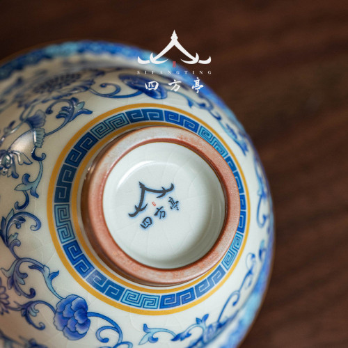 汝窰蓋碗青花瓷三才茶碗中式茶杯茶具單個高檔不燙手2024新款陶瓷