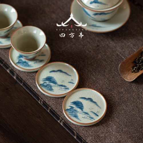 手繪功夫茶具套裝2024新款高檔輕奢中式蓋碗哥窰茶杯家用茶壺禮盒