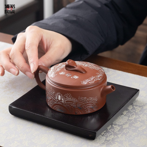 宜興手工紫砂壺名家原礦龍血高檔功夫茶具泡茶壺家用觀滄海漢瓦壺