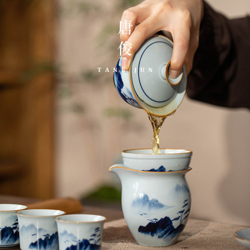 手繪蓋碗茶杯釉下彩青花瓷茶具單個高檔中式泡茶陶瓷三才茶碗帶蓋