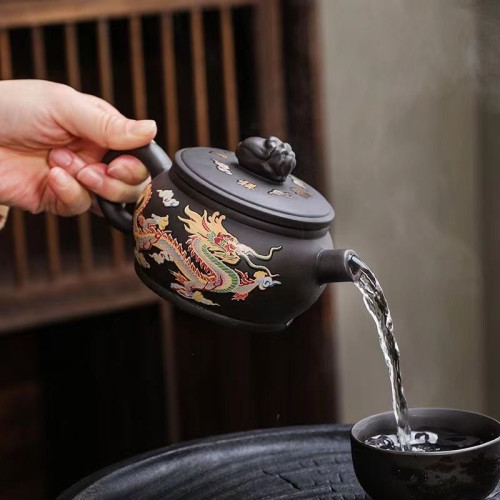 原礦紫陶紫砂壺鳳鳴壺龍鳳變色茶壺單壺西施壺功夫茶具家用泡茶壺
