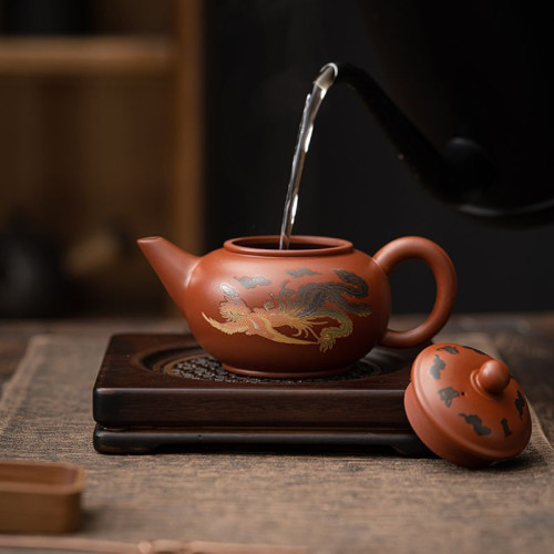 硃泥大紅袍紫砂壺精工變色壺鳳鳴壺漢瓦茶壺高級單壺泡茶壺西施壺