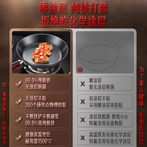 三四鋼 不沾鍋瓦斯電磁爐煎蛋牛排鐵鍋 平底鍋家用廚房無塗層煎鍋