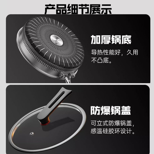 德國316不鏽鋼平底鍋加厚抑菌不沾鍋無塗層煎鍋電磁爐瓦斯爐通用