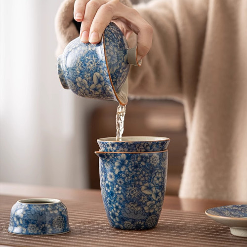 手工老陶泥仿古青花瓷功夫茶具套裝家用輕奢高檔泡茶壺中式蓋碗批