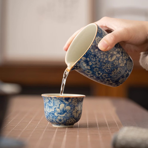 手工老陶泥仿古青花瓷功夫茶具套裝家用輕奢高檔泡茶壺中式蓋碗批