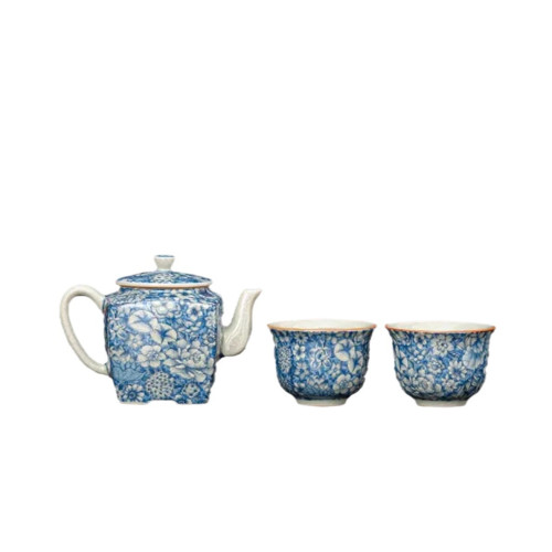 手工老陶泥仿古青花瓷功夫茶具套裝家用輕奢高檔泡茶壺中式蓋碗批