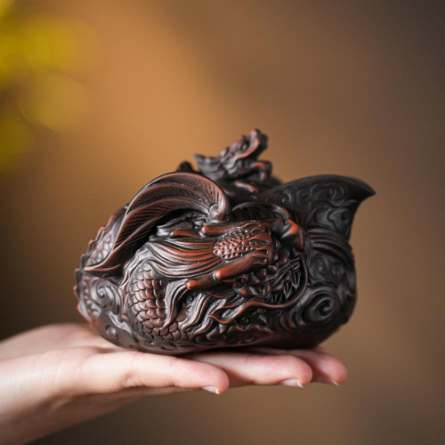 雲南手工紫陶滿工雕旅行茶具一壺二杯可攜式手抓茶壺戶外旅遊泡茶