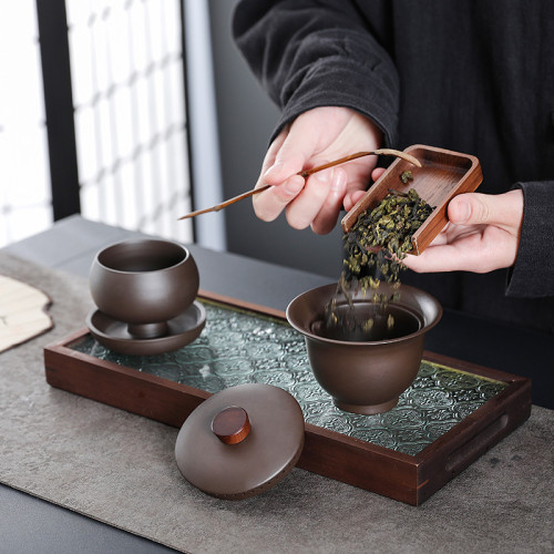 原礦可養蓋碗紫砂硃泥茶壺全孔自帶過濾免茶漏蓋碗防燙手抓茶器批