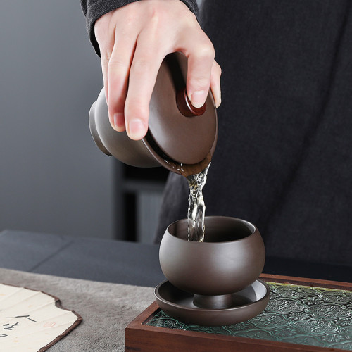 原礦可養蓋碗紫砂硃泥茶壺全孔自帶過濾免茶漏蓋碗防燙手抓茶器批
