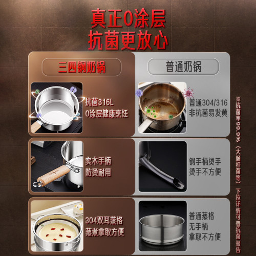 ssgp 316L無塗層不鏽鋼輔食鍋奶鍋寶寶嬰兒專用熱奶煮麵泡麵小鍋