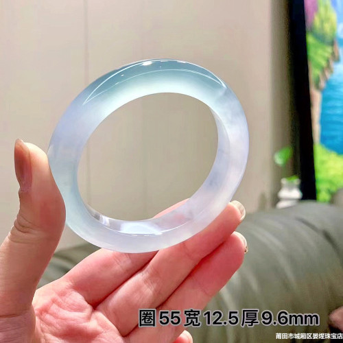 冰種天空藍翡翠手鐲天然緬甸玉石正圈春彩飄紫翡翠玉鐲子女款時尚