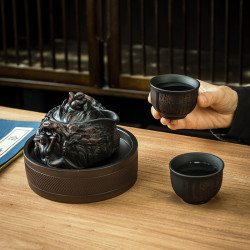 滿工雕刻紫陶西施美人壺旅行茶具紫砂壺純手工可攜式高級禮盒手抓壺