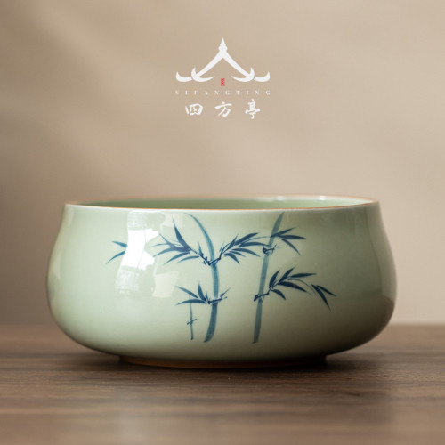 手繪釉下彩茶洗茶缸建水茶渣缸輕奢高檔茶盂水盂廢水茶具盆大號