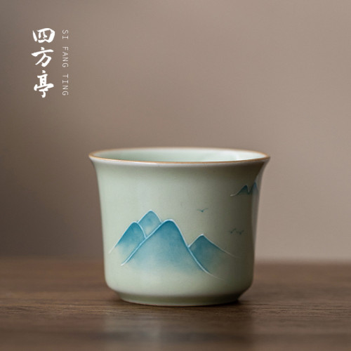 手繪釉下彩功夫茶杯套裝茶盞陶瓷茶碗喝茶景德鎮茶具主人杯6衹