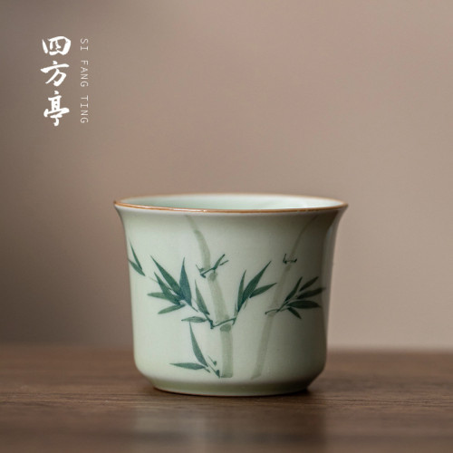 手繪釉下彩功夫茶杯套裝茶盞陶瓷茶碗喝茶景德鎮茶具主人杯6衹