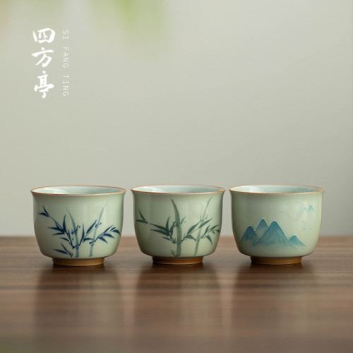 手繪釉下彩功夫茶杯主人杯陶瓷伴手禮對杯景德鎮喝茶高檔茶具杯子