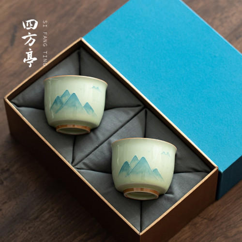 手繪釉下彩功夫茶杯主人杯陶瓷伴手禮對杯景德鎮喝茶高檔茶具杯子