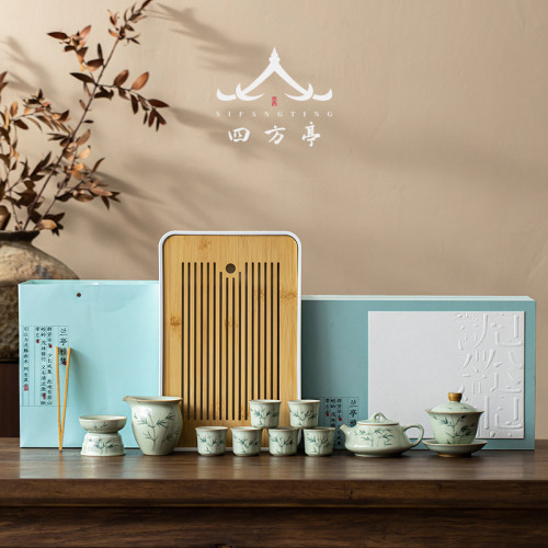 手繪釉下彩三才蓋碗單個高檔泡茶碗三件套景德鎮輕奢新款茶杯茶具