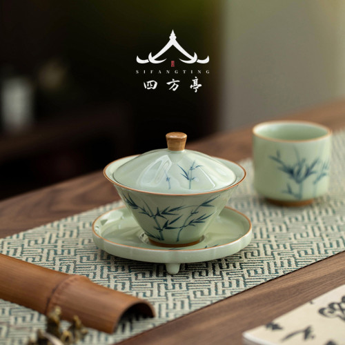 手繪釉下彩斗笠蓋碗茶杯三才茶碗茶具高檔景德鎮2024新款單個泡茶