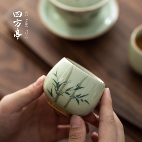 手繪釉下彩功夫茶杯套裝單個陶瓷個人專用景德鎮茶盞主人杯6衹