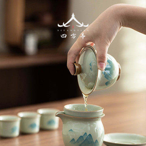 手繪釉下彩三才蓋碗單個高檔泡茶碗三件套景德鎮2024新款茶杯茶具