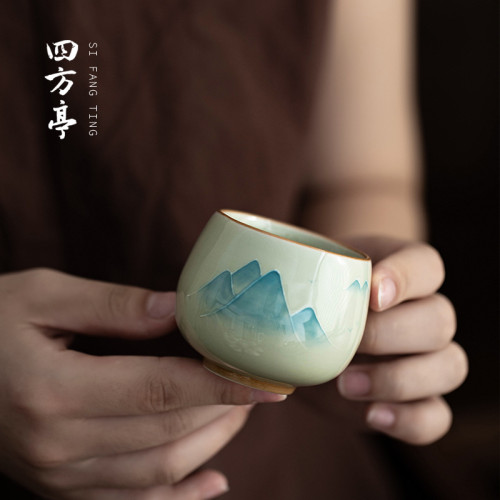 手繪釉下彩功夫茶杯主人杯陶瓷伴手禮對杯景德鎮高檔禮盒茶具杯子