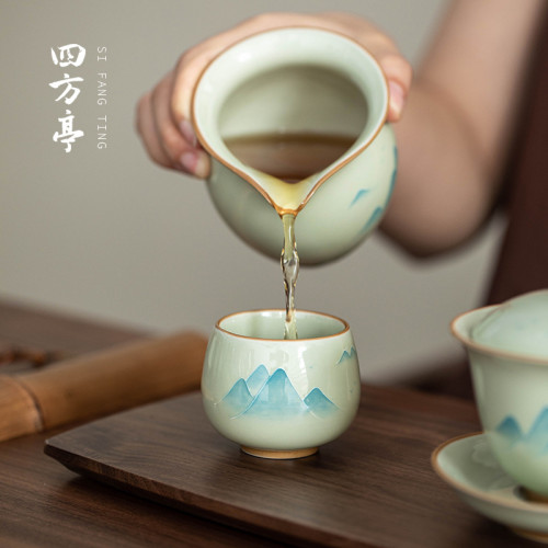 手繪釉下彩功夫茶杯主人杯陶瓷伴手禮對杯景德鎮高檔禮盒茶具杯子