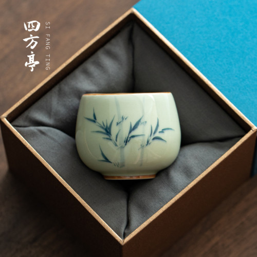 手繪釉下彩功夫茶杯主人杯陶瓷伴手禮對杯景德鎮高檔禮盒茶具杯子