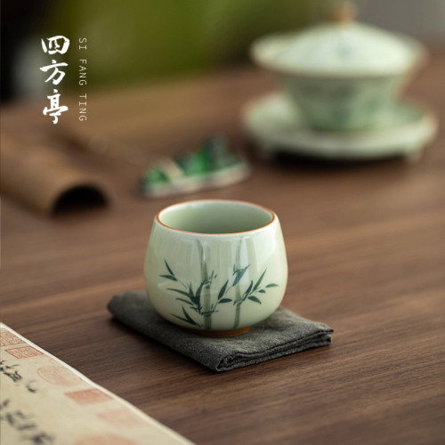 手繪釉下彩功夫茶杯主人杯陶瓷伴手禮對杯景德鎮高檔禮盒茶具杯子