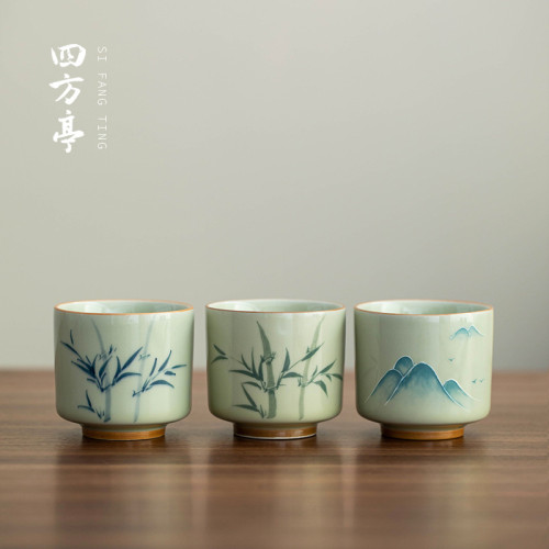 手繪釉下彩功夫茶杯主人杯陶瓷伴手禮對杯景德鎮高檔禮盒茶具禮品