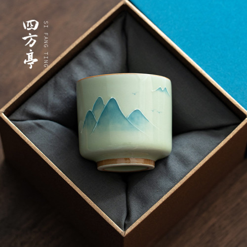 手繪釉下彩功夫茶杯主人杯陶瓷伴手禮對杯景德鎮高檔禮盒茶具禮品