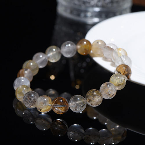久雅水晶 天然小樹膠花圓珠手鏈  異象水晶散珠手串 廠家直銷