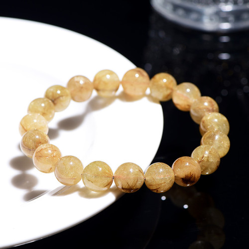 久雅水晶 天然維納斯金髮晶圓珠手鏈 細髮絲黃髮晶時尚手串 批髮