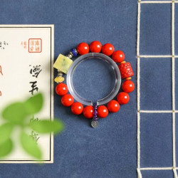 天然原鑛硃砂帝王砂單圈手鏈配蜜蠟天河石古法銀設計禮物情侶