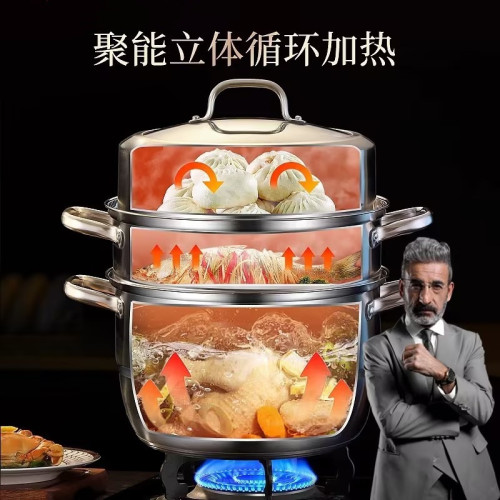304不鏽鋼蒸鍋多層特厚家用三層饅頭大容量蒸籠廚房電爐瓦斯通用