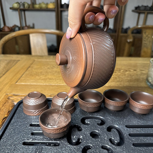 紫陶漢瓦壺出水鳥叫可斷水鳳鳴壺紫砂壺整套茶具茶盤功夫茶具家用