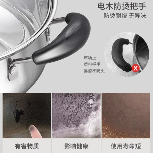 304不鏽鋼煮鍋電磁爐瓦斯家用蒸湯鍋加厚雙耳蒸鍋煮泡麵小鍋家用