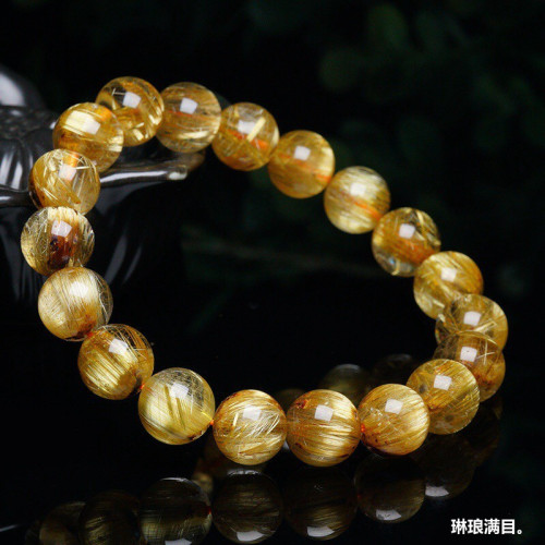 金髮晶手鏈男女配戴天然巴西金髮晶手鏈女鈦晶順發水晶手串財富石