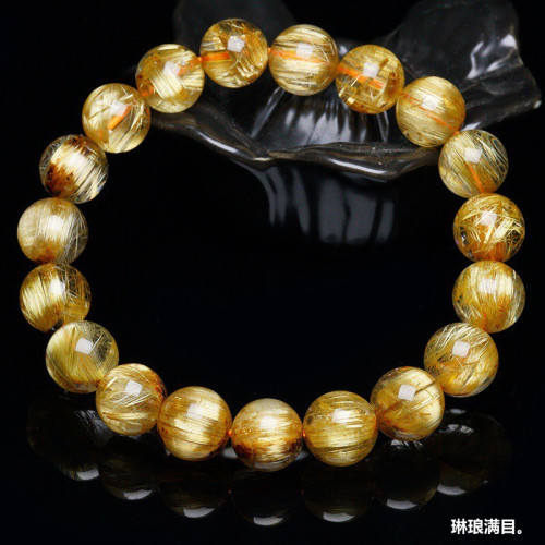 金髮晶手鏈男女配戴天然巴西金髮晶手鏈女鈦晶順發水晶手串財富石