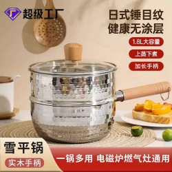 不鏽鋼雪平鍋日式木柄小奶鍋寶寶嬰兒家用輔食鍋泡麵料理鎚紋湯鍋