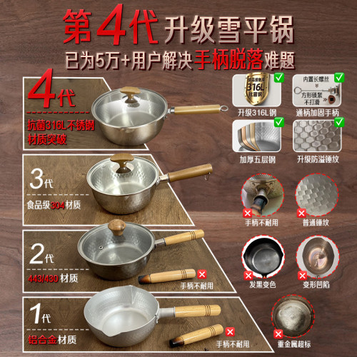 三四鋼輔食小鍋廚房鍋具無塗層煮泡麵鍋雪平鍋家用316L不鏽鋼奶鍋
